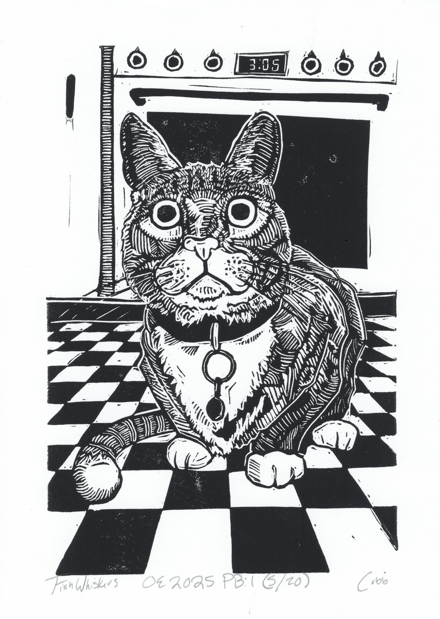 Fishwhiskers Linoleum Print