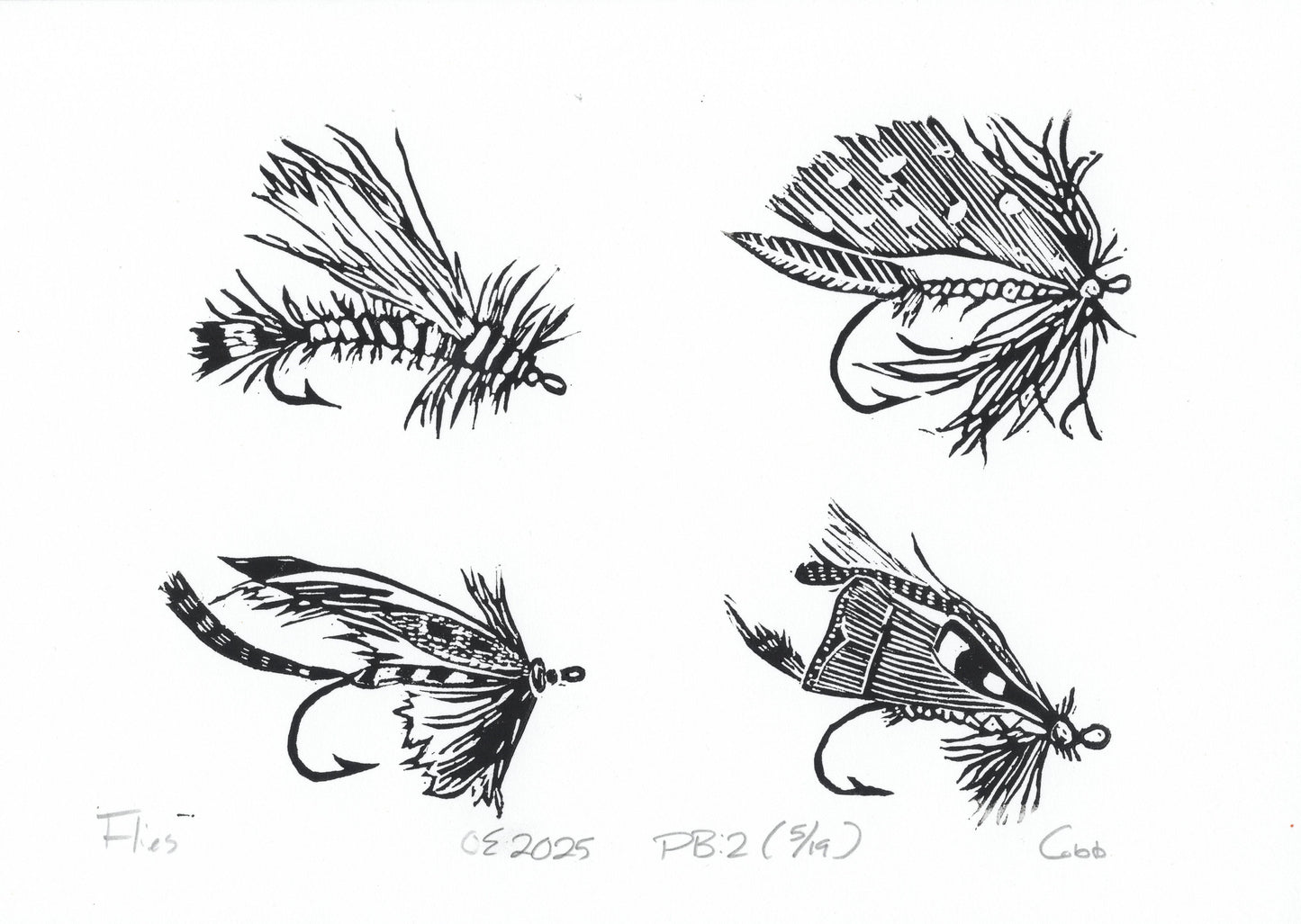 Fly-Fishing Lures Linoleum Print