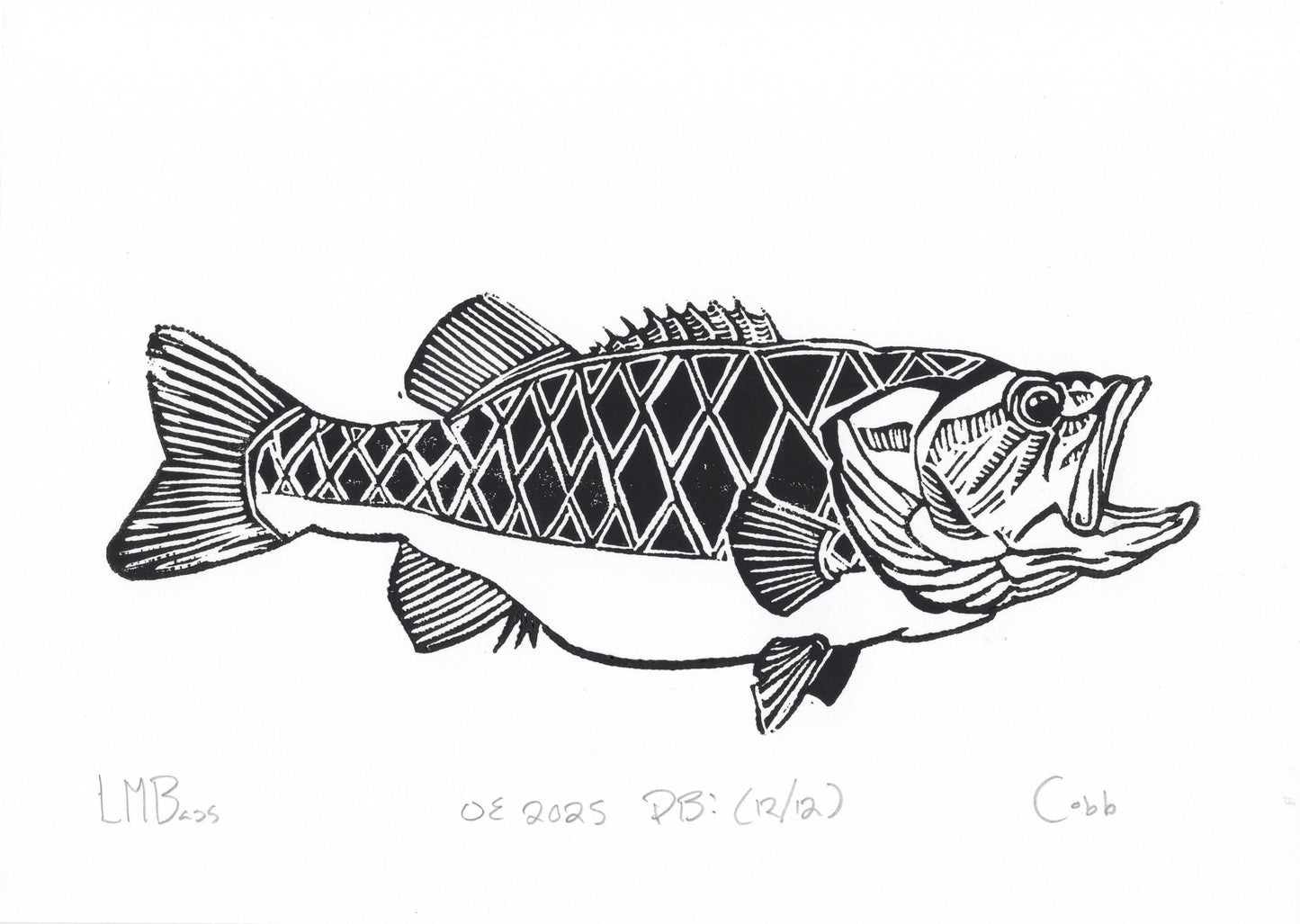 Large-Mouth Bass Linoleum Print