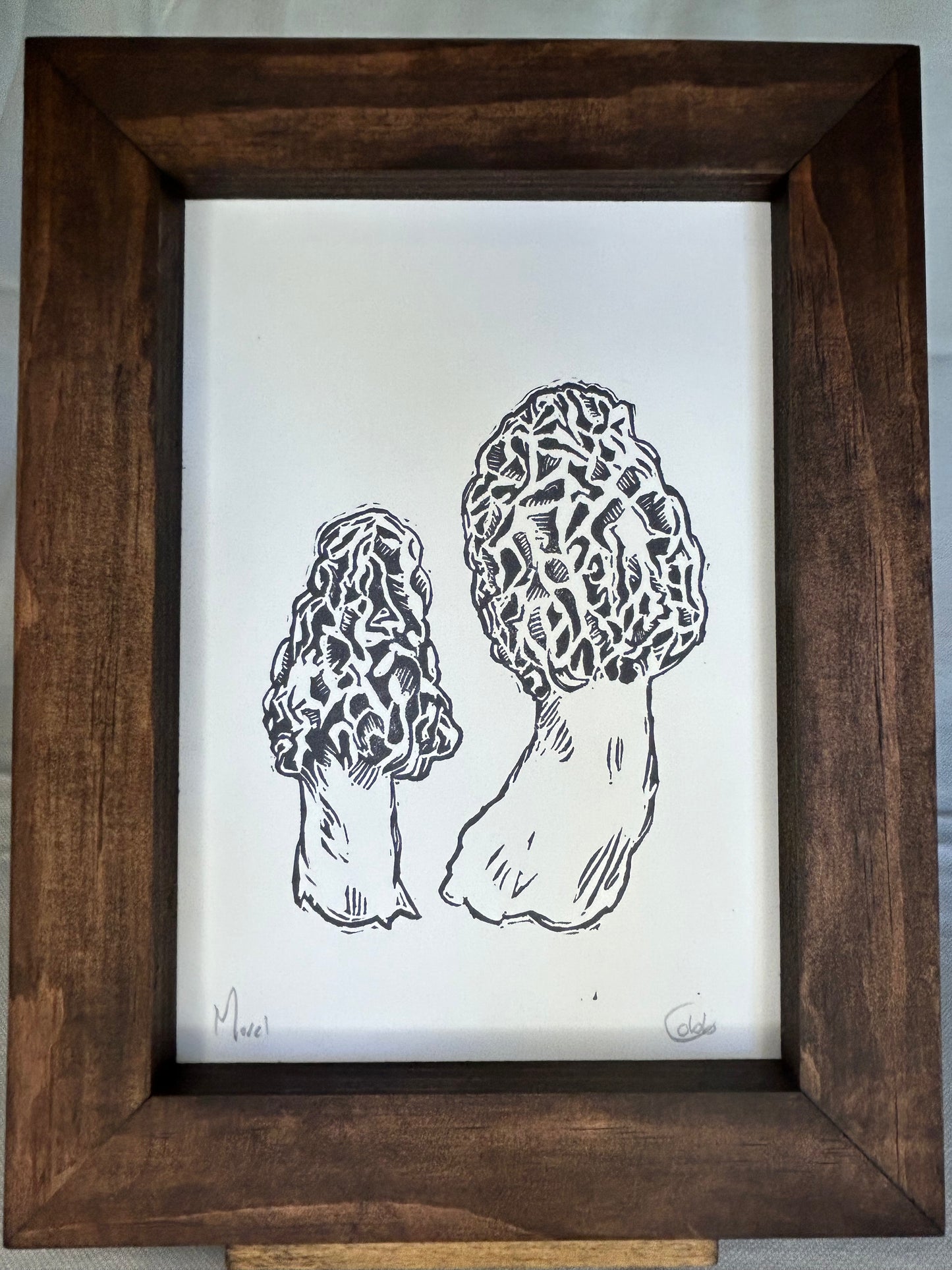 Morels Linoleum Print
