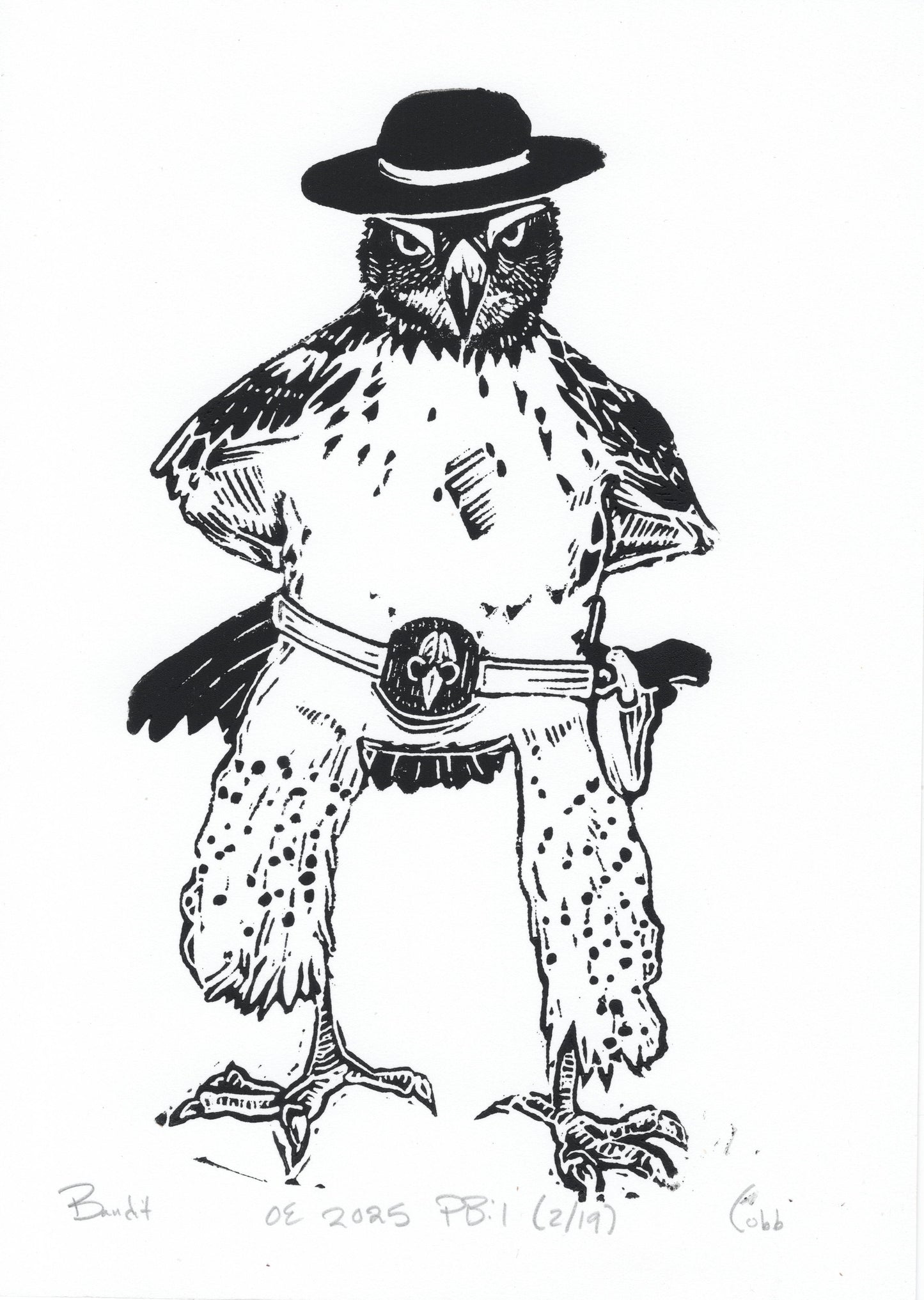 Bandit Linoleum Print