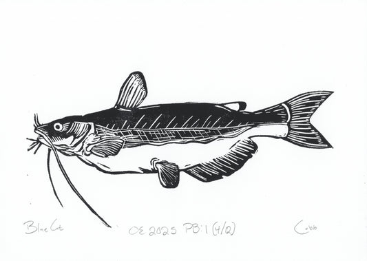 Blue Catfish Linoleum Print