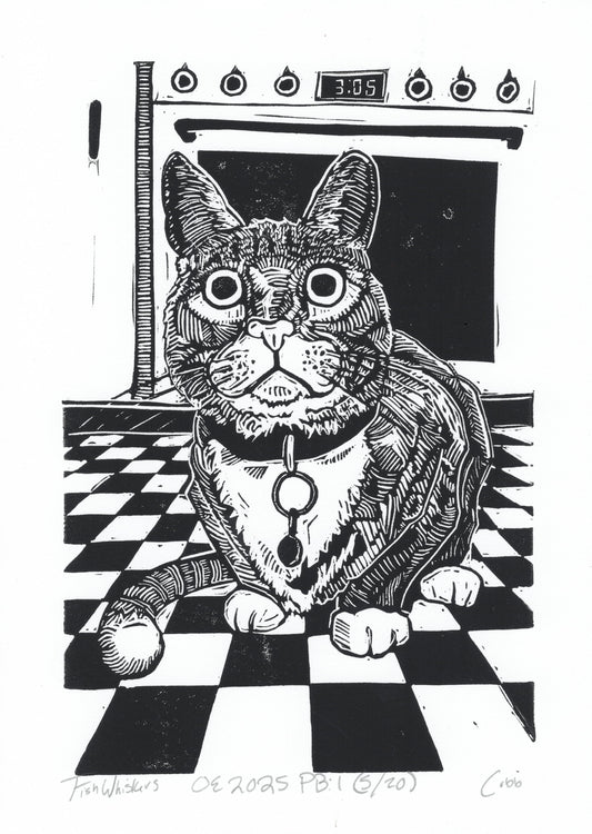 Fishwhiskers Linoleum Print