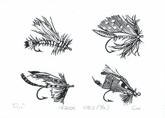 Fly-Fishing Lures Linoleum Print
