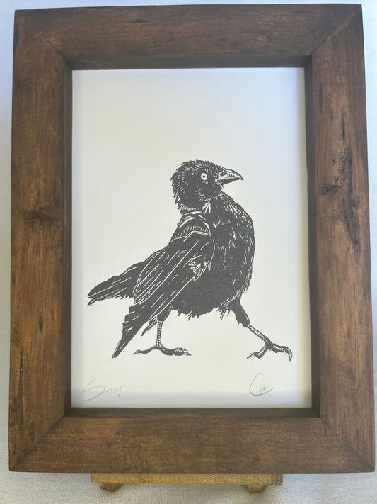 Sassy Crow Linoleum Print