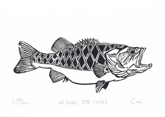 Large-Mouth Bass Linoleum Print