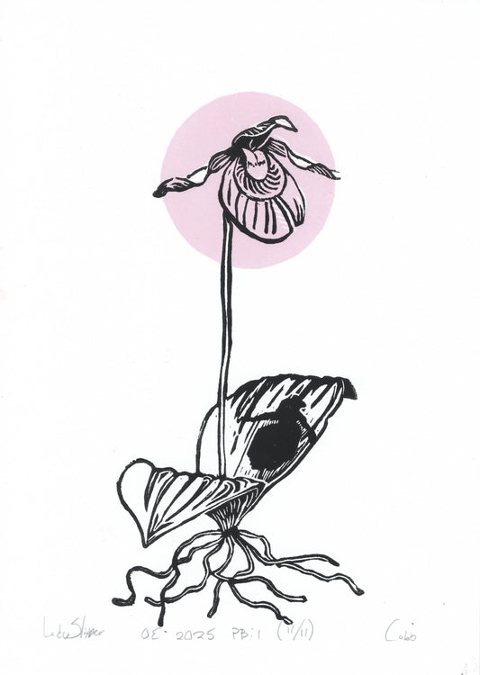 Lady Slipper Linoleum Print