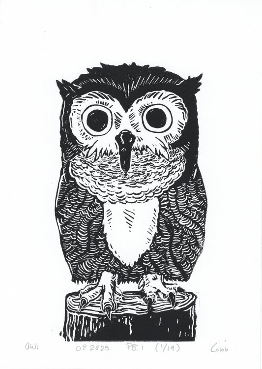 Owl Linoleum Print