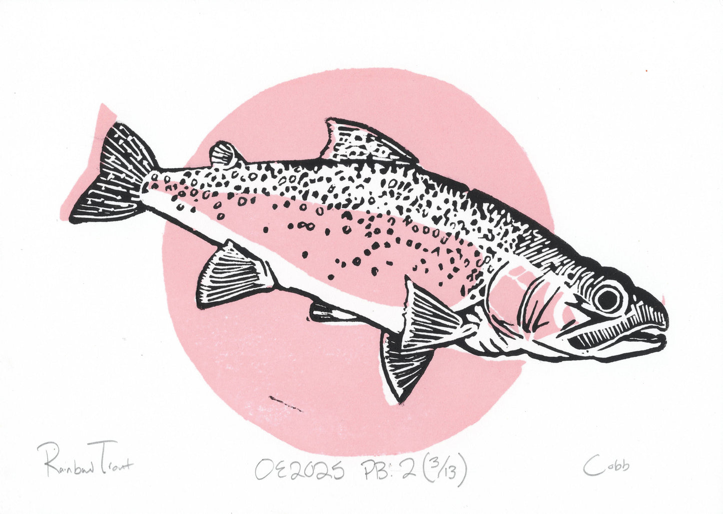Rainbow Trout Linoleum Print