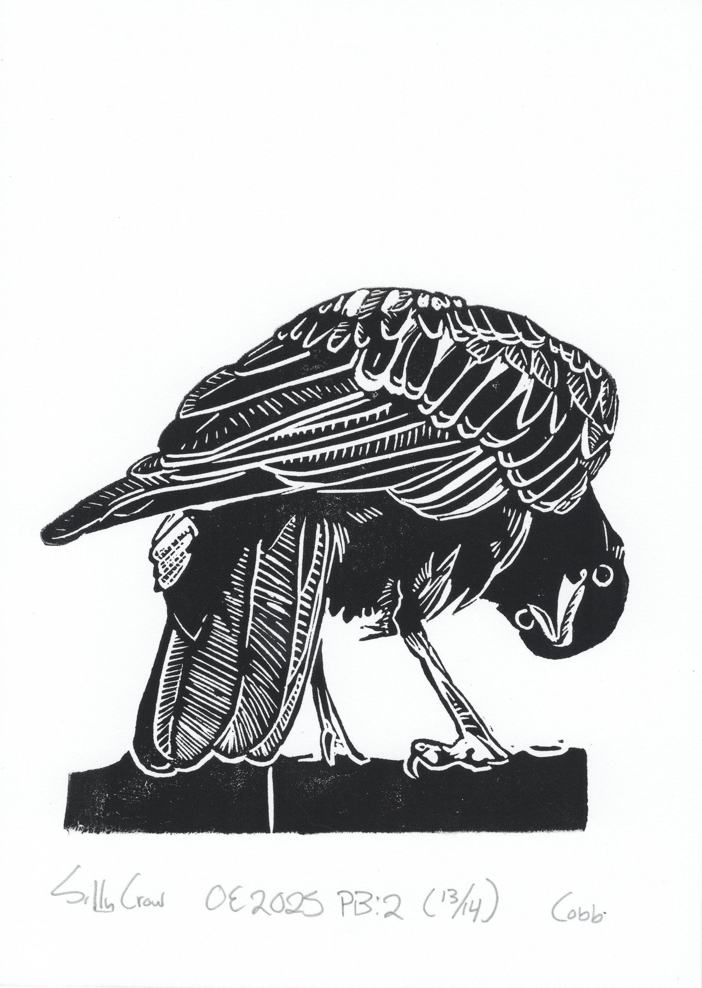 Silly Crow Linoleum Print