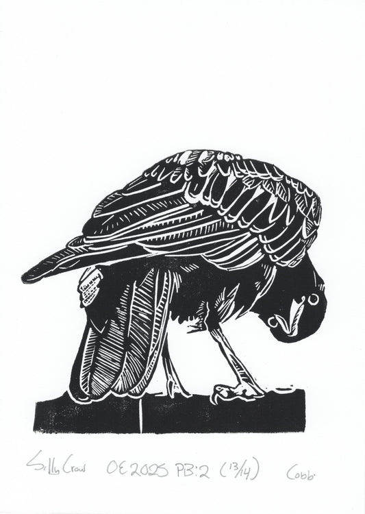 Silly Crow Linoleum Print