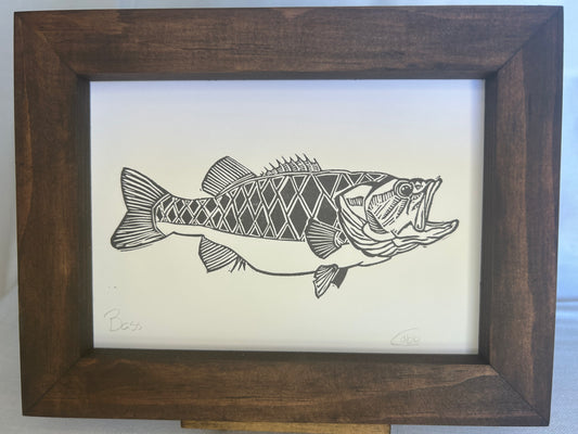 Large Mouth Bass Linoleum Print