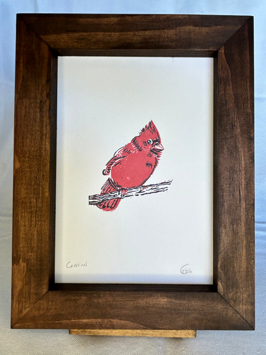 Cardinal Linoleum Print