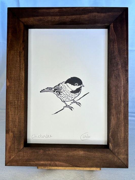 Chickadee Linoleum Print