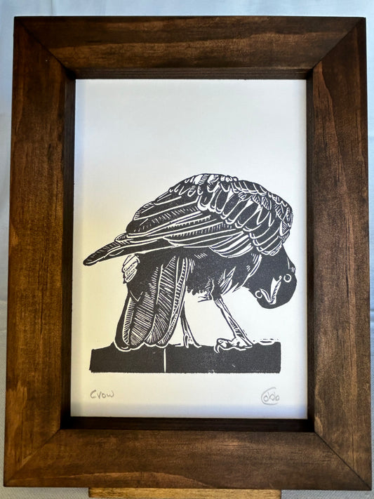 Silly Crow Linoleum Print