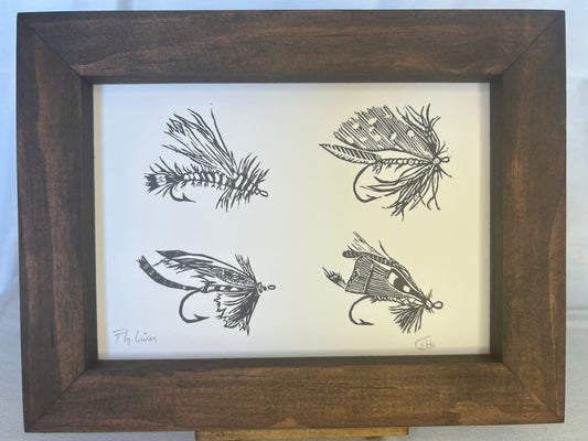 Fly Fishing Lures Linoleum Print