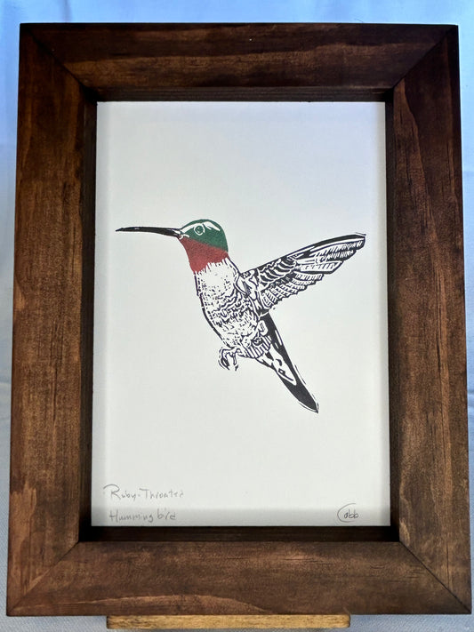 Ruby Throated Hummingbird Linoleum Print