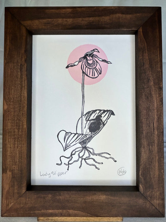 Lady Slipper Orchid Linoleum Print