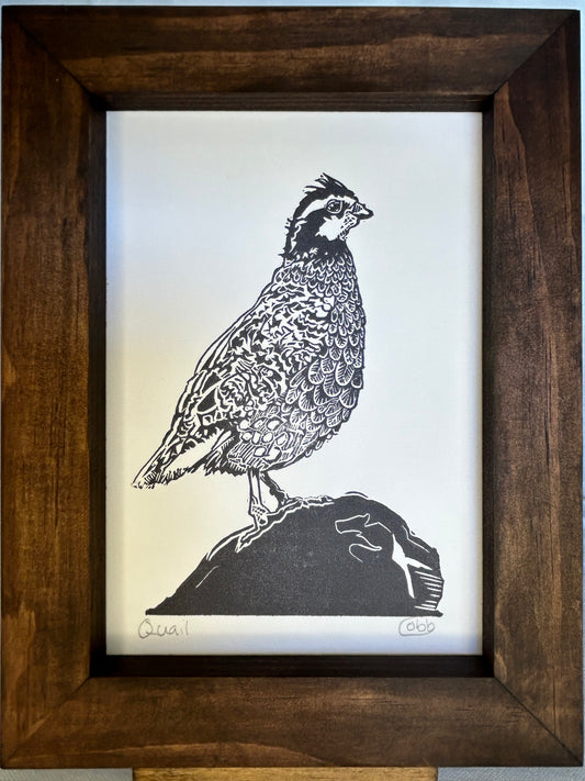 Quail Linoleum Print