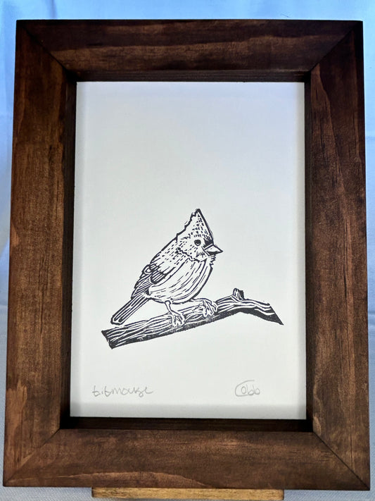 Tufted Titmouse Linoleum Print