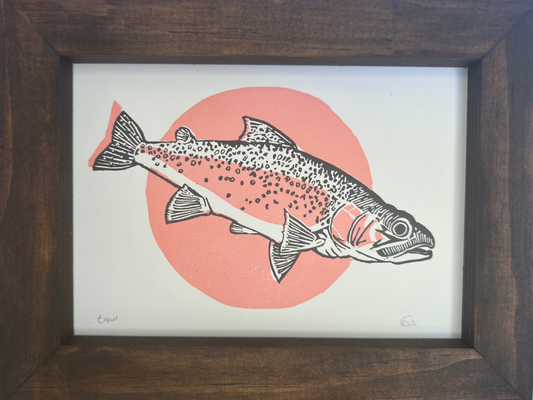 Rainbow Trout Linoleum Print